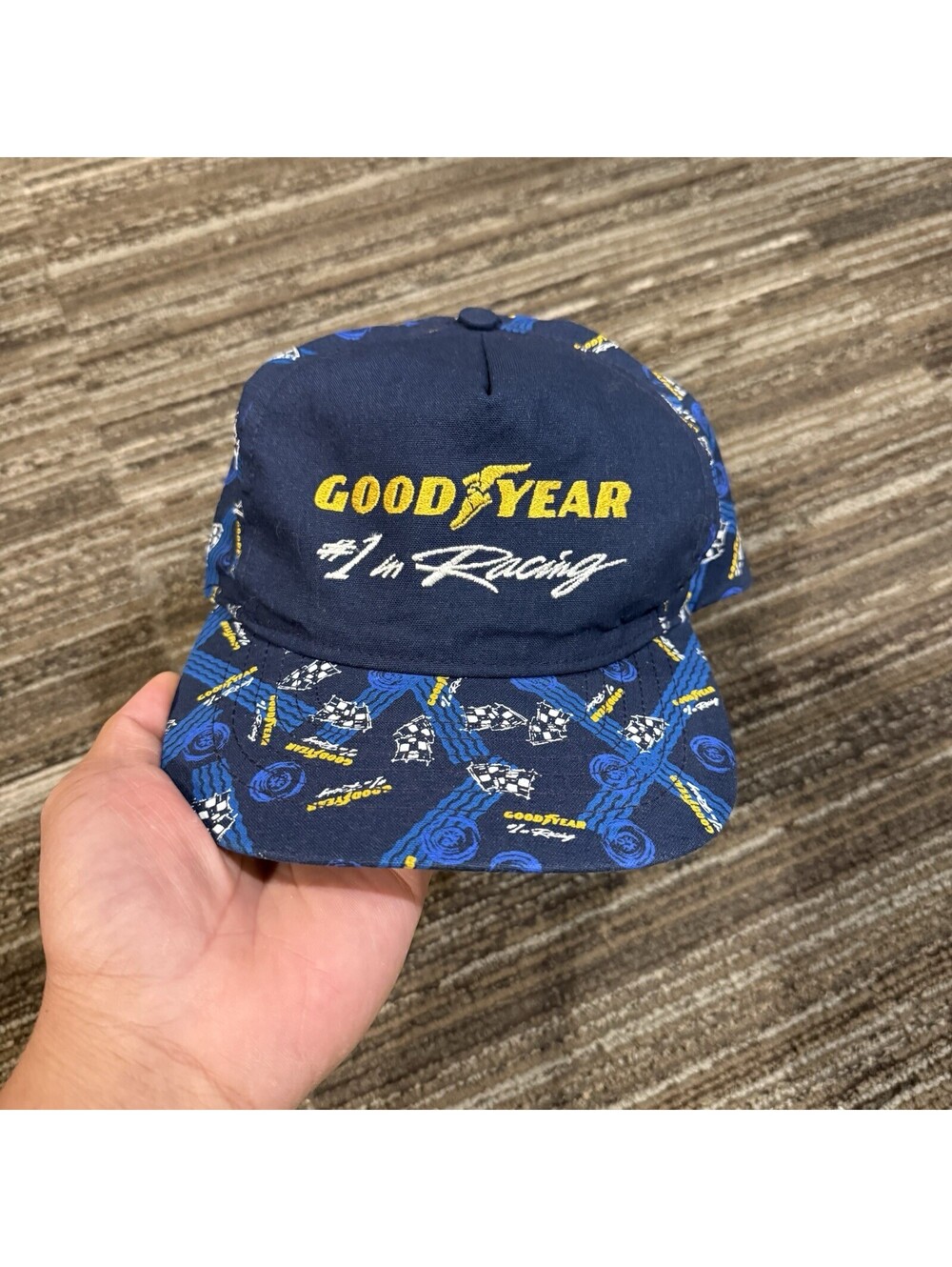 Vintage 90s Rare Goodyear #1 Racing AOP Snapback One Size Men’s